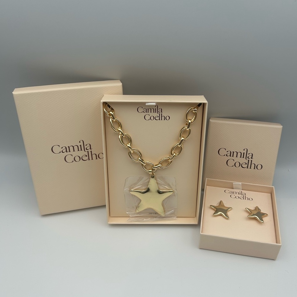 *New* Camila Coelho Gold-Tone Star Pendant Necklace & Matching Star Studs Set - Picture 1 of 12